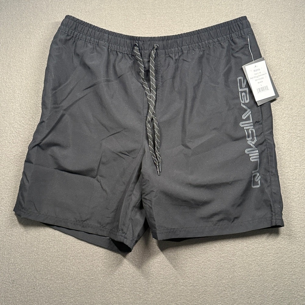 Quiksilver Swim Trunks Men Large Black Logo Elastic Waist QM14VL002